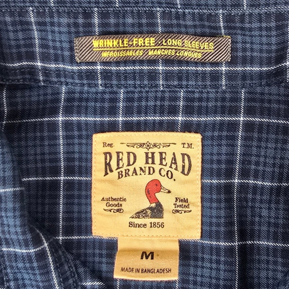 RedHead Wrinkle Free Plaid Button Down Shirt Mens Medium Blue Long Sleeve Pocket - Picture 4 of 8